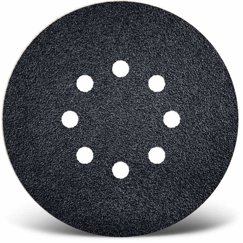 foto del prodotto black dischi abrasivi velcrati, 150 mm, 8 fori, p. levigatrici rotorbitali, carburo di silicio 50 pz. g320 menzer