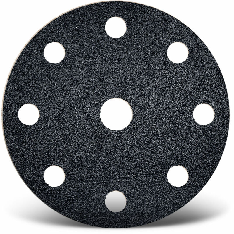 foto del prodotto black dischi abrasivi velcrati, 150 mm, 9 fori, p. levigatrici rotorbitali, carburo di silicio 50 pz. g80 menzer