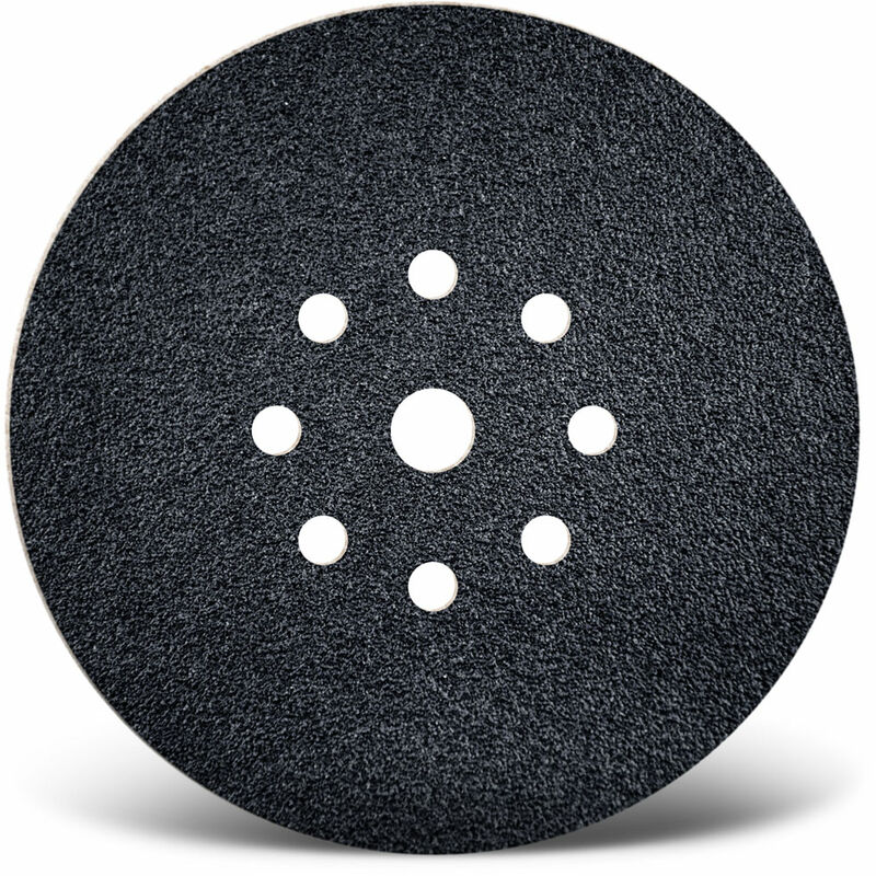 foto del prodotto black dischi abrasivi velcrati, 225 mm, 9 fori, p. levigatrici per muri, carburo di silicio 10 pz. g16 menzer