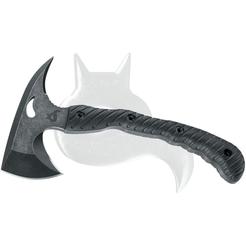 foto del prodotto black fox evolution ascia nera manico g10 black stone wash 440 lama fodero kydex