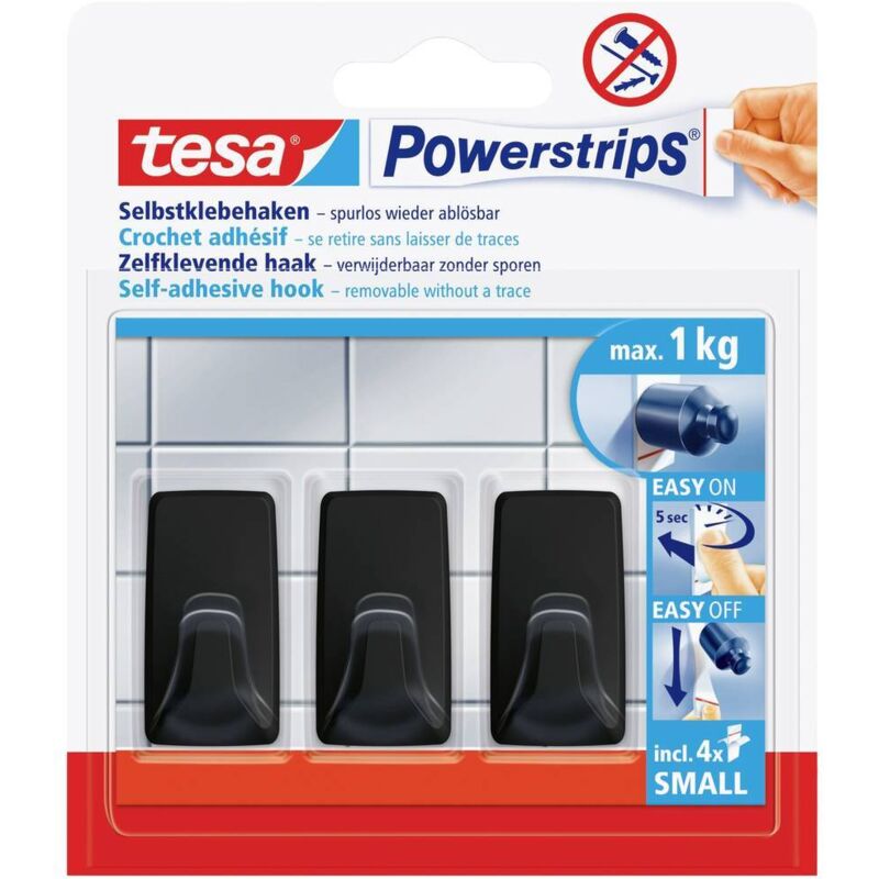 foto del prodotto black hooks s gancio adesivo powerstrips piccolo angolare l x a 14 mm x 34 mm nero contenuto 3 pz. tesa