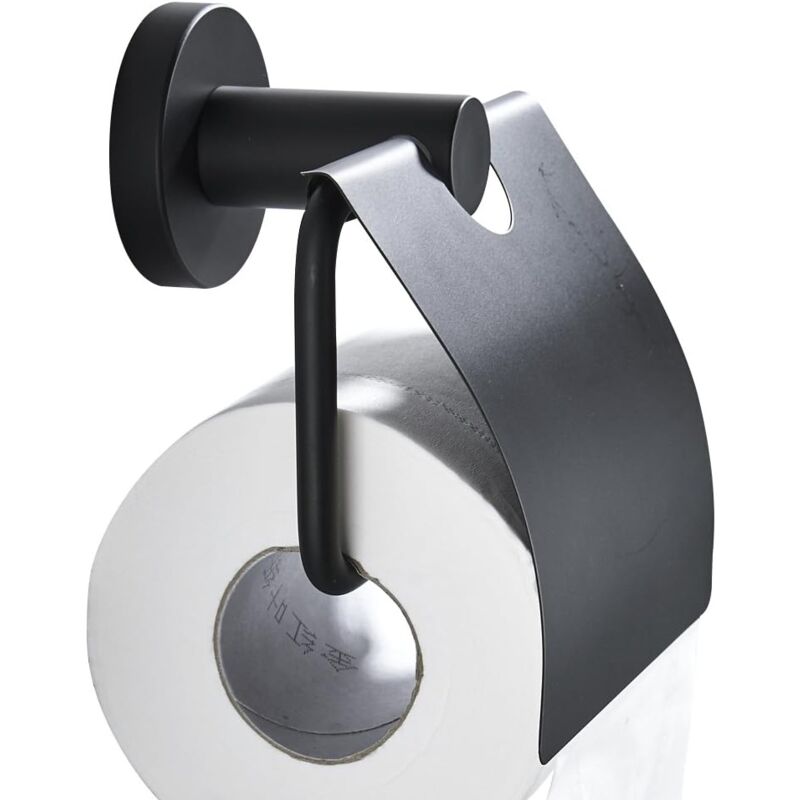 foto del prodotto black round base matte black toilet roll holder with flap toilet tissue dispenser toilet paper holder with wall cover 304 stainless steel for toilet