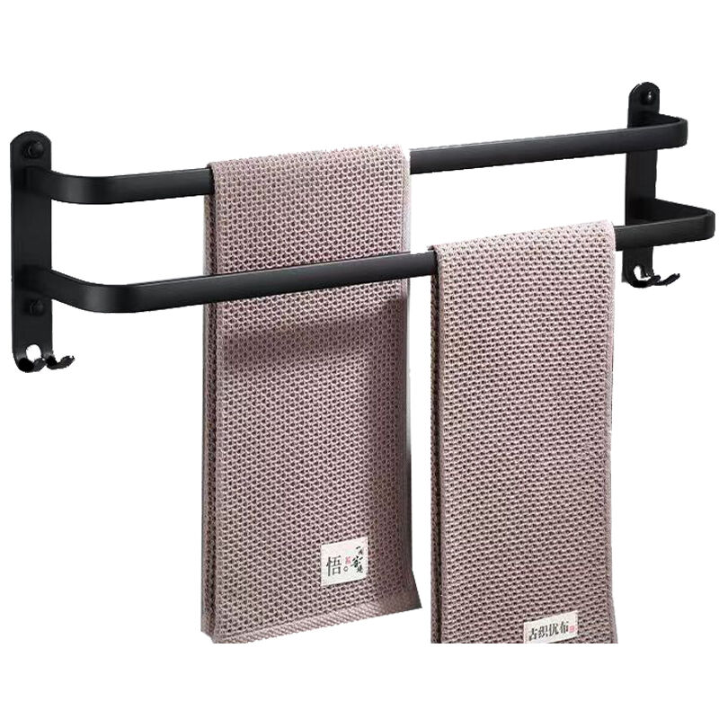 foto del prodotto black towel rack self adhesive towel rack space aluminum towel rack bathroom towel rack,double pole 50cm