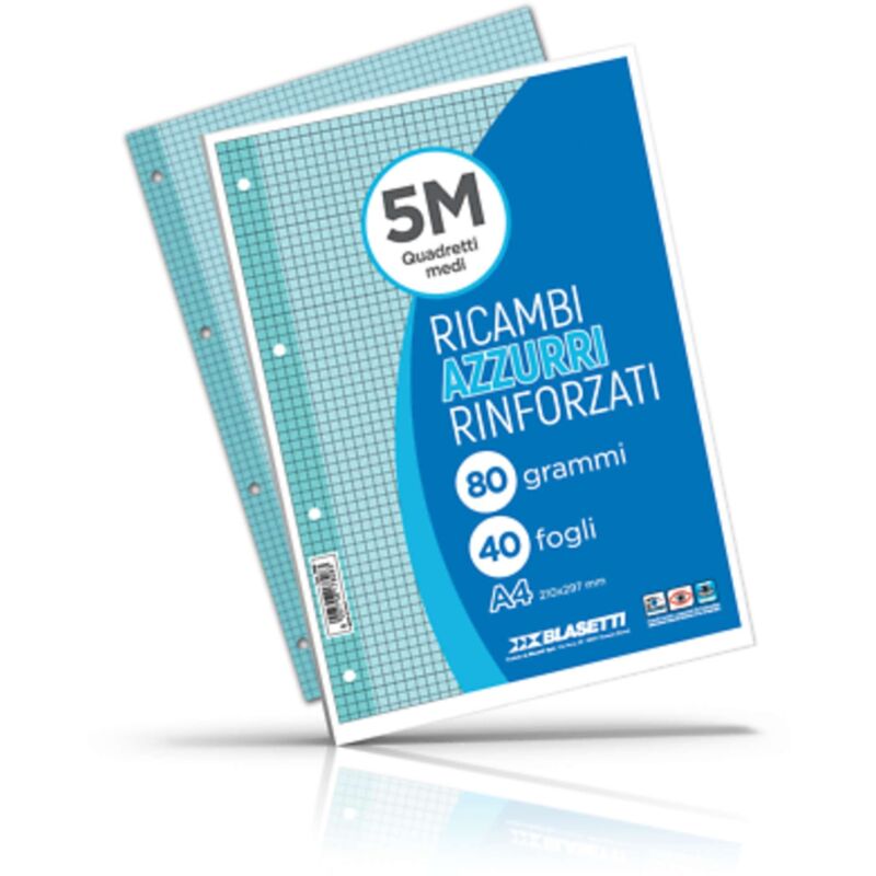 foto del prodotto blasetti ricambi maxiquaderni rinforzati color azzurro 40ff. 80gr. 5mm x30