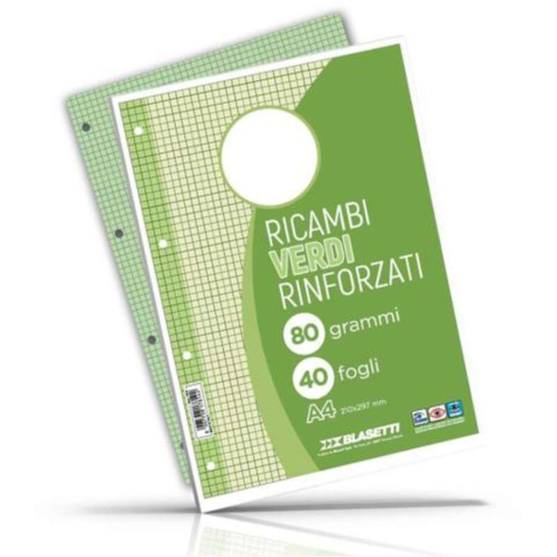 foto del prodotto blasetti ricambi maxiquaderni rinforzati color verde 40ff. 80gr. 5mm x30