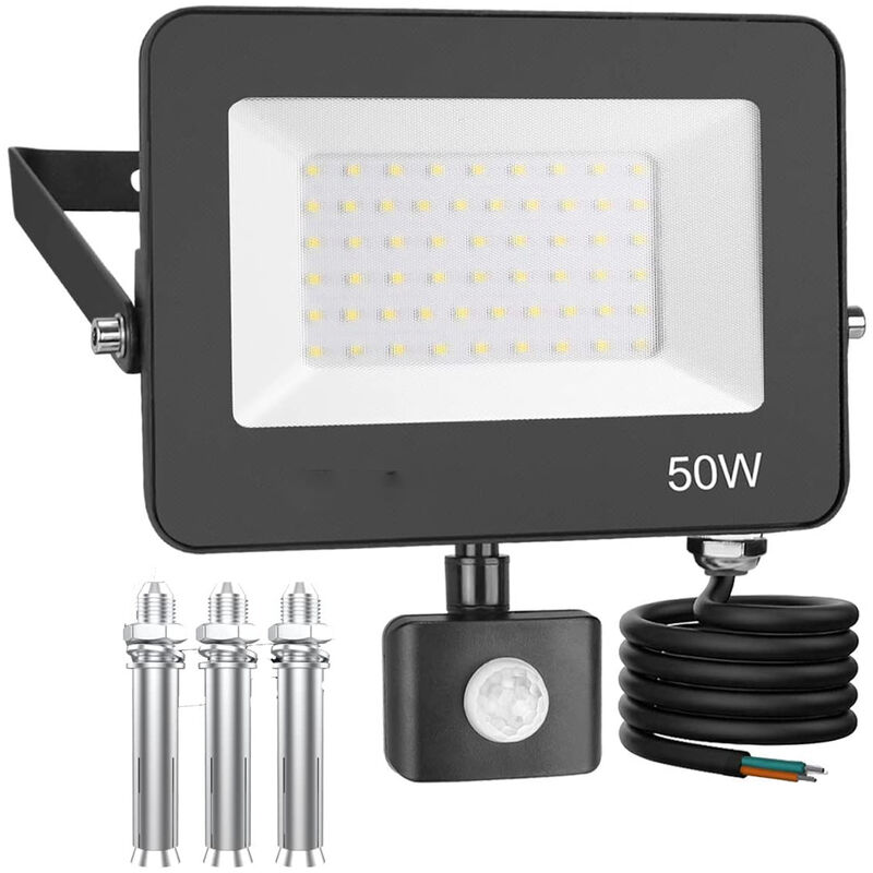 foto del prodotto bleosan faretto led da esterno con sensore di movimento 50w, 5000lm faretto led da esterno impermeabile ip66 6500k bianco freddo per cortile,