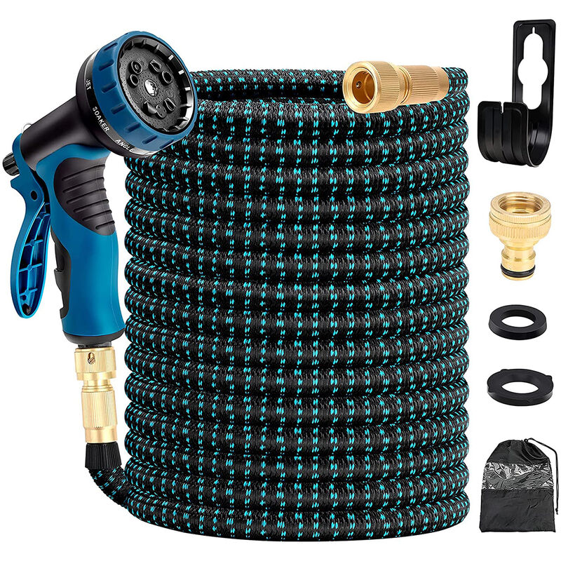 foto del prodotto bleosan tubo da giardino espandibile blu da 30 m tubo da giardino retrattile da 100 piedi con supporto e raccordi in ottone per pistola a spruzzo a