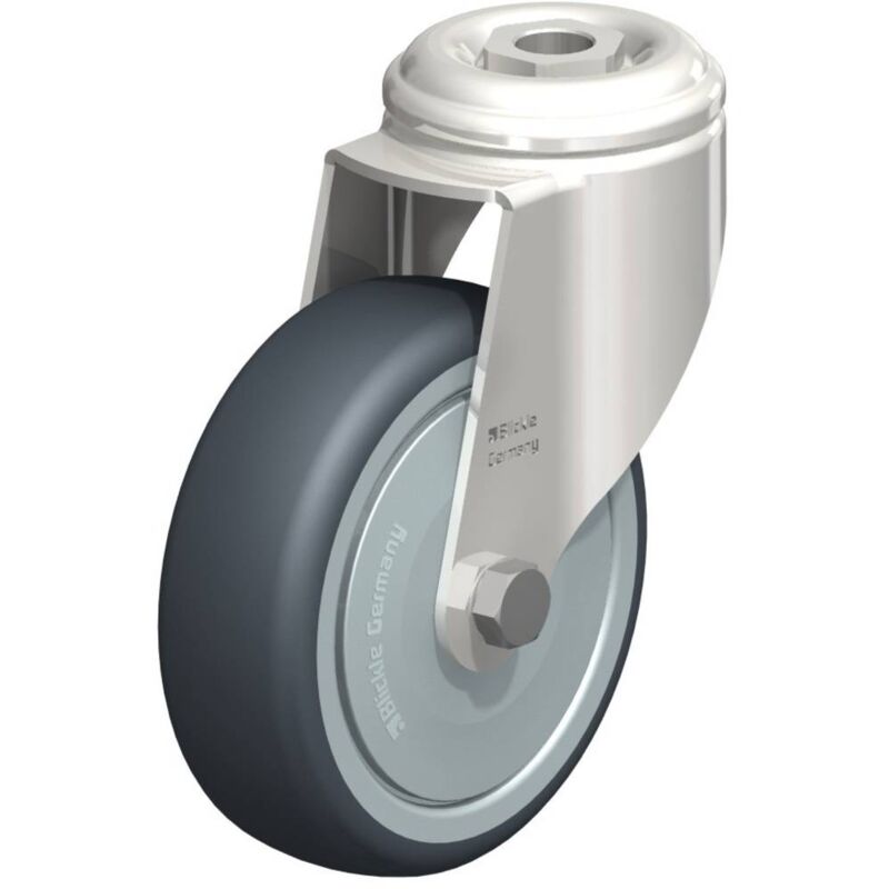 foto del prodotto blickle 574392 ruota in acciaio inox girevole con attacco su foro passante 100 mm cuscinetti a sfera