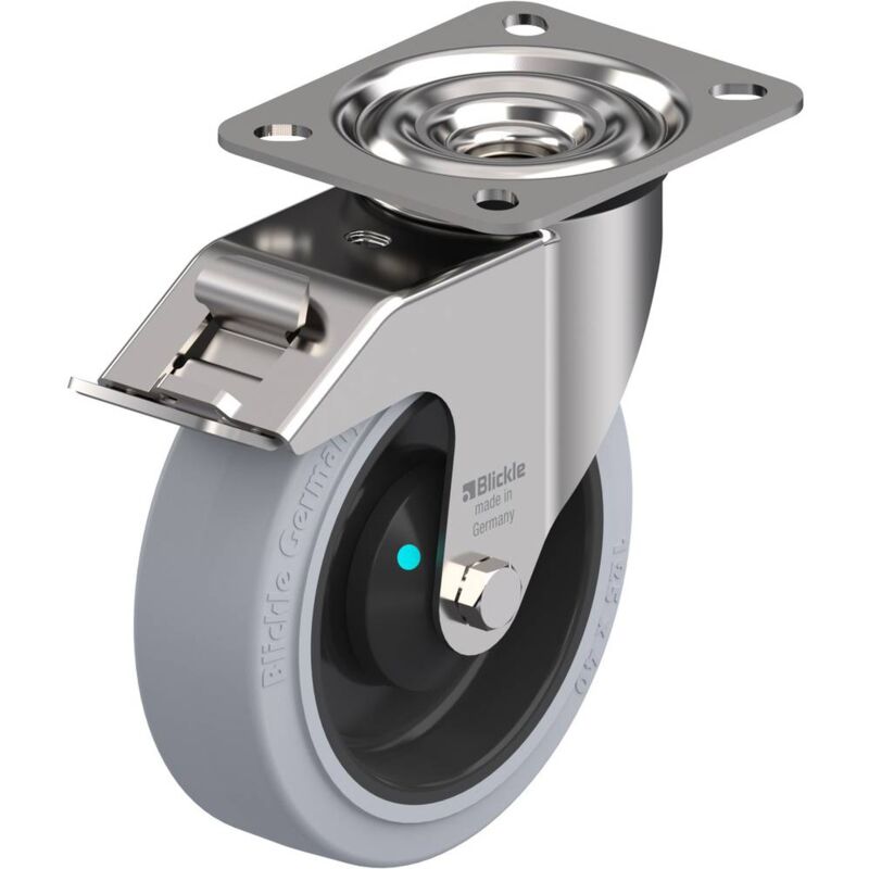 foto del prodotto blickle 583120 ruota in acciaio inox con sistema di blocco con supporto girevole e cuscinetti a sfera