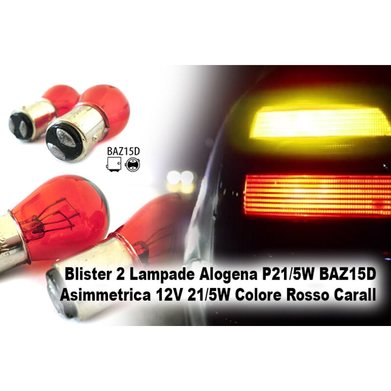 foto del prodotto blister 2 lampade alogene p21 5w baz15d 12v 21 5w rosso luci freno