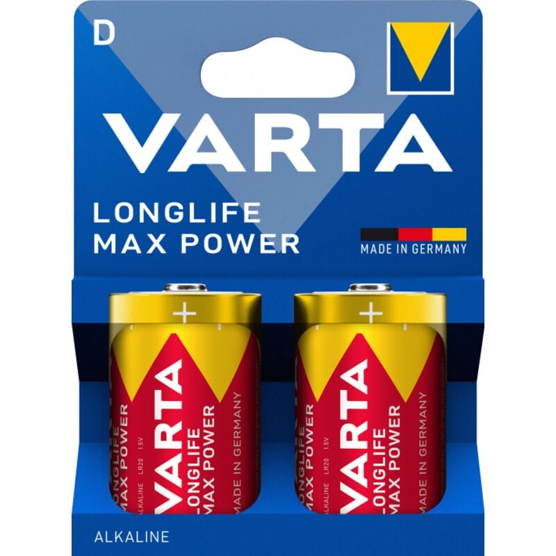 foto del prodotto blister 2 pile alcaline lr20 longlife max power varta