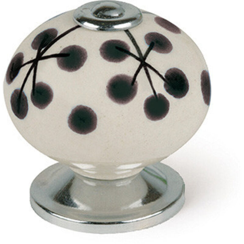 foto del prodotto blister con 4 pomelli tondi per mobili in porcellana, finitura a fiori blu mod.e506 40mm rei