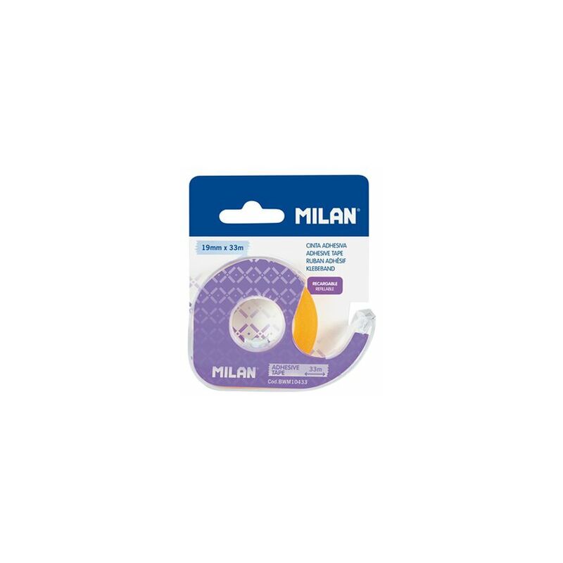 foto del prodotto blister con dispenser di nastro adesivo trasparente 19mm x 33m milan o