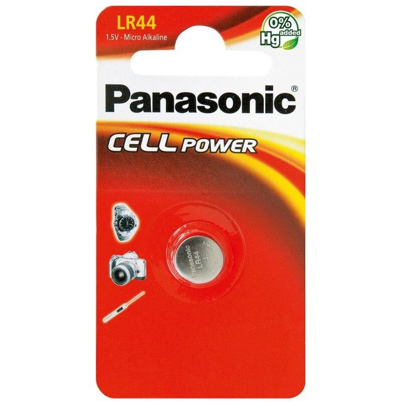 foto del prodotto blister da 1 pila a bottone alcalina 1,5v panasonic lr44, rw82, a76, 157