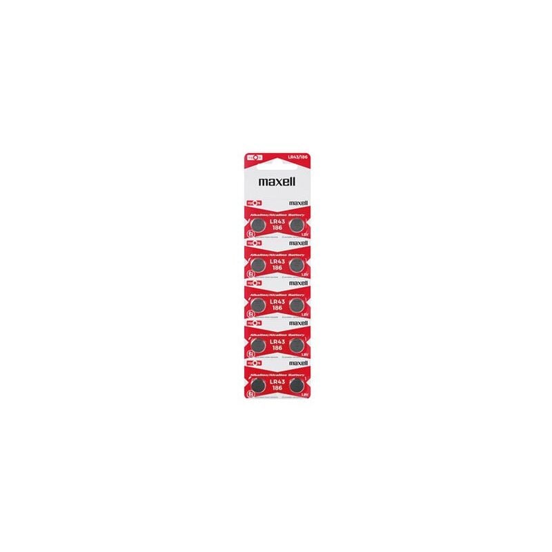 foto del prodotto blister da 10 batterie a bottone alcaline maxell lr43