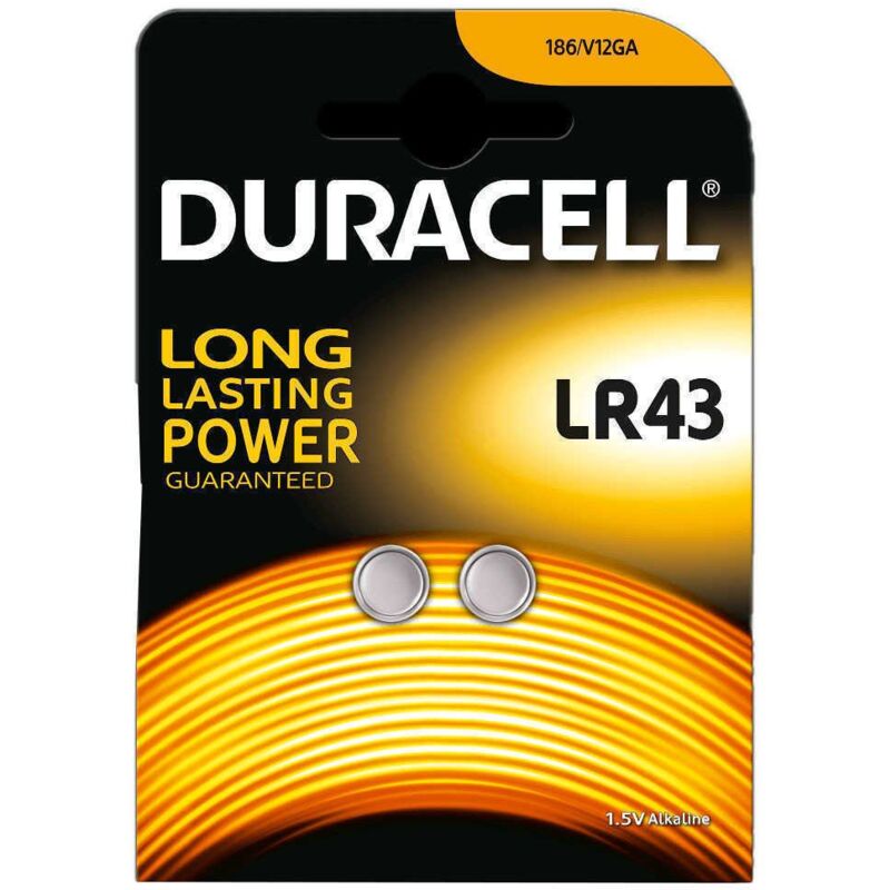 foto del prodotto blister da 2 pile a bottone alcaline 1,5v 70mah duracell lr43, rw84, 186