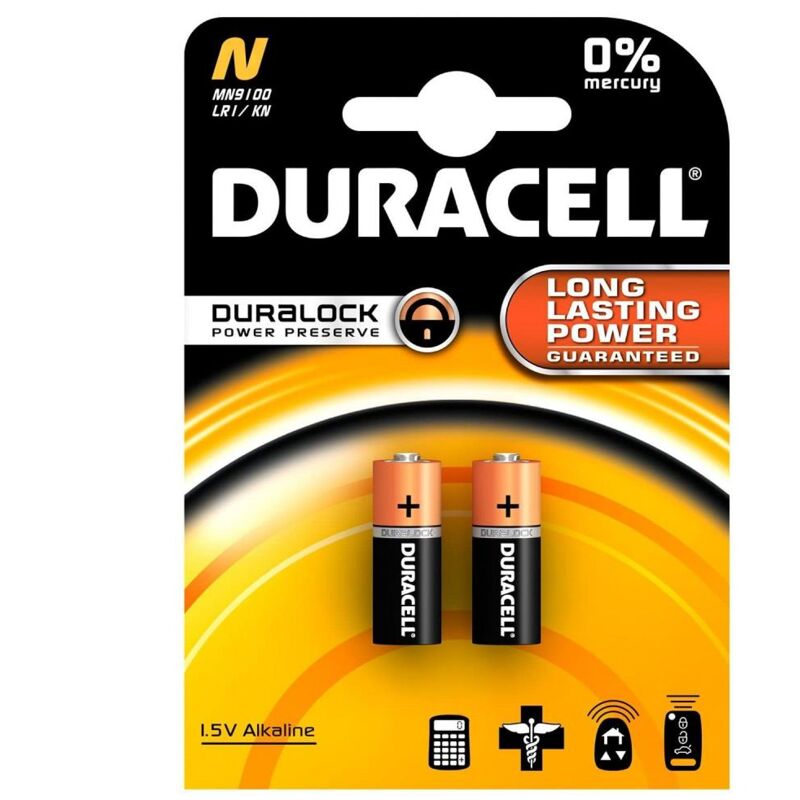 foto del prodotto blister da 2 pile alcaline 1,5v 825mah duracell mn9100, n, lr1
