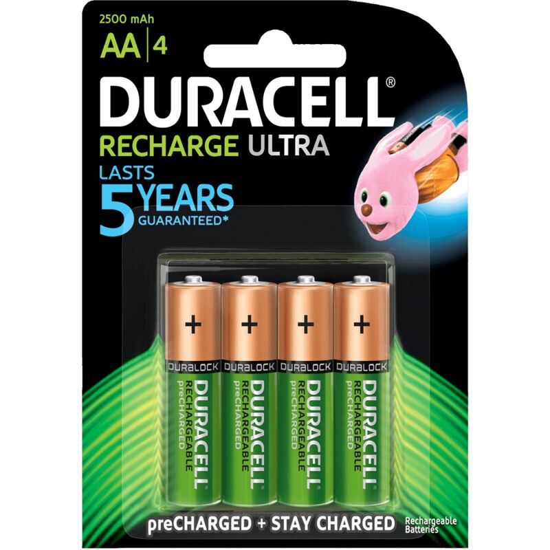 foto del prodotto blister da 4 batterie ricaricabili ni mh stilo aa 1,2v 2500mah duracell recharge ultra