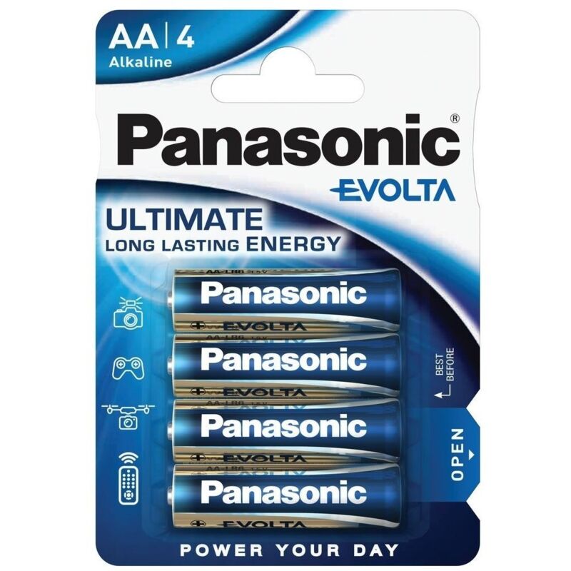 foto del prodotto blister da 4 pile alcaline 1,5v panasonic evolta stilo, aa, lr6, mn1500