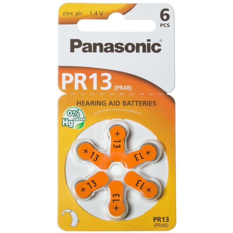 foto del prodotto blister da 6 pile a bottone zinco aria 1,4v panasonic da13, pr48, pr13