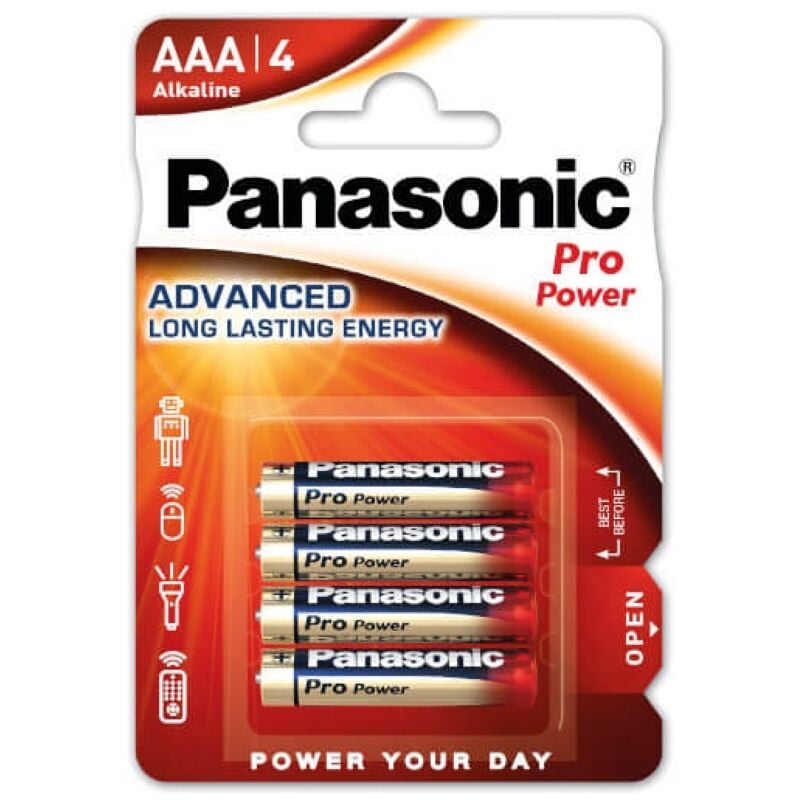 foto del prodotto blister di 4 pile alcaline 1,5v panasonic aaa lr03ppg 4bp pro power 1.5 v