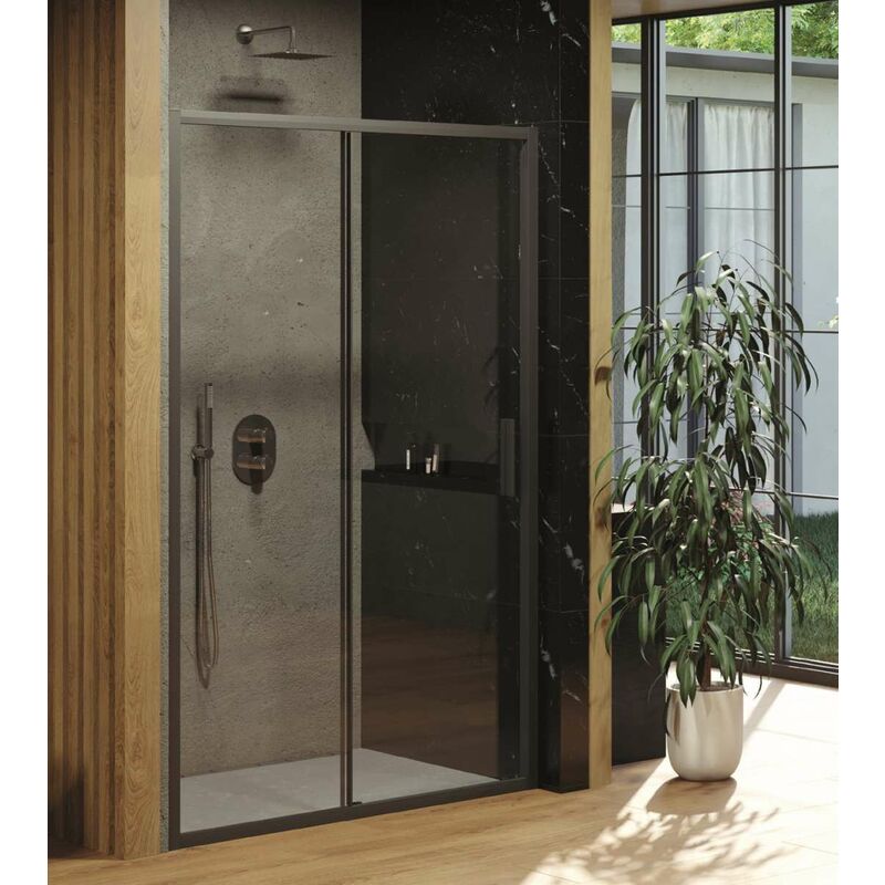 foto del prodotto blix anta doccia slim blsdp2 120, 118 121 cm, nero vetro trasparente x0pmg0300z1 ravak