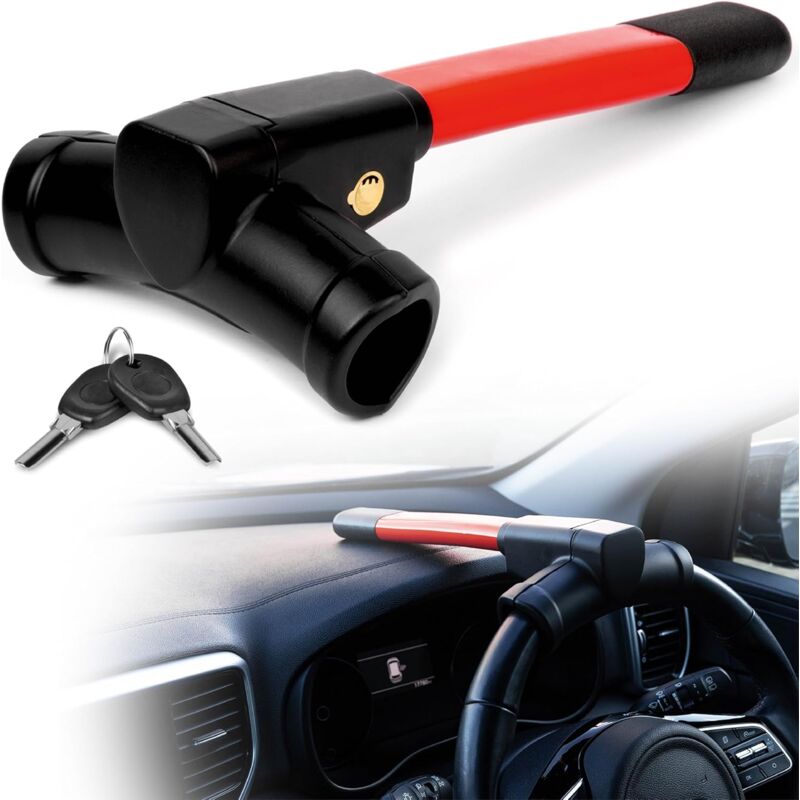 foto del prodotto bloccasterzo a t rosso dispositivo antifurto per auto ad alta visibilit bloccasterzo per auto adatto per la sicurezza di auto, furgoni e