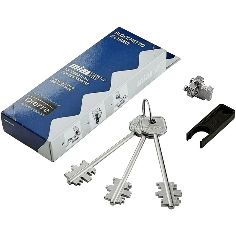 foto del prodotto blocchetto universale mia per serrature dierre con 3 chiavi diritte 92 mm