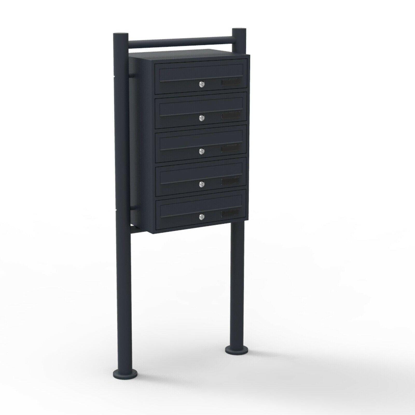 foto del prodotto blocco 5 cassette postali su gambe 5 ingressi in acciaio zincato nero 16 0000041