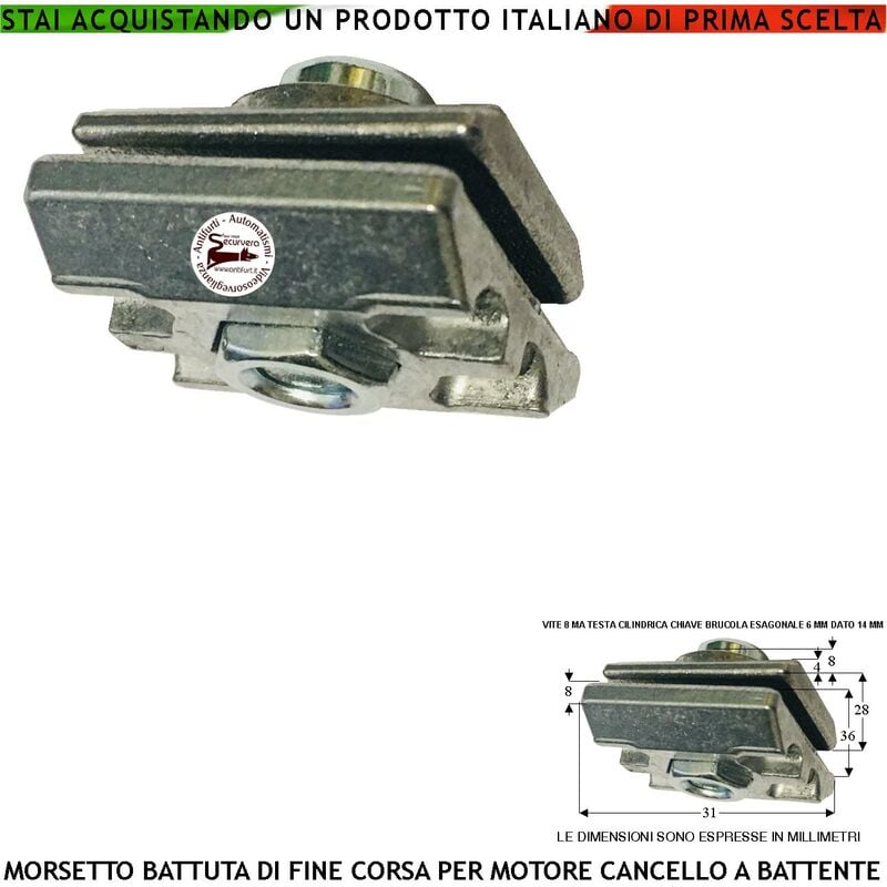foto del prodotto blocco di fine corsa meccanico montato sul motore per cancello a battente morsetto inserito nella guida dello stelo anteriore applicare sempre la