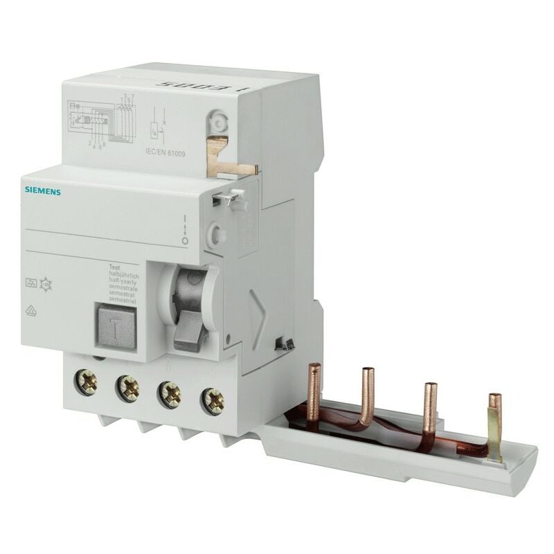 foto del prodotto blocco differenziale siemens 4p 40a 30ma tipo a 3 moduli per 5sy 5sm23426