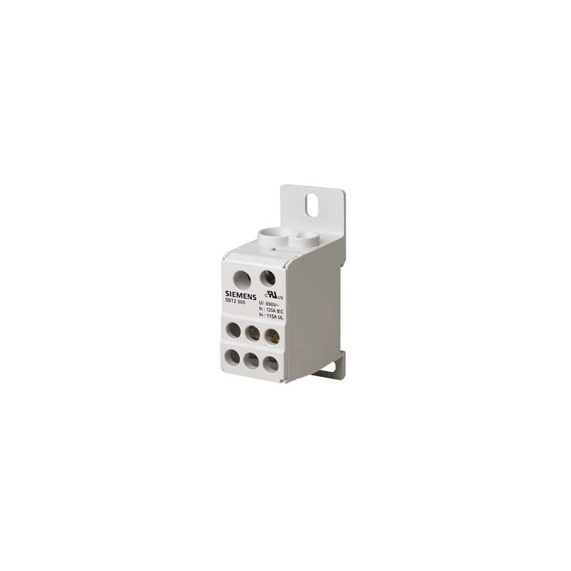 foto del prodotto blocco distributore a 1 polo, 125a, 690v ingresso 1x 10 35 1x 6 16mm2 uscita 6x 2,5 16mm2 per montaggio su guida din