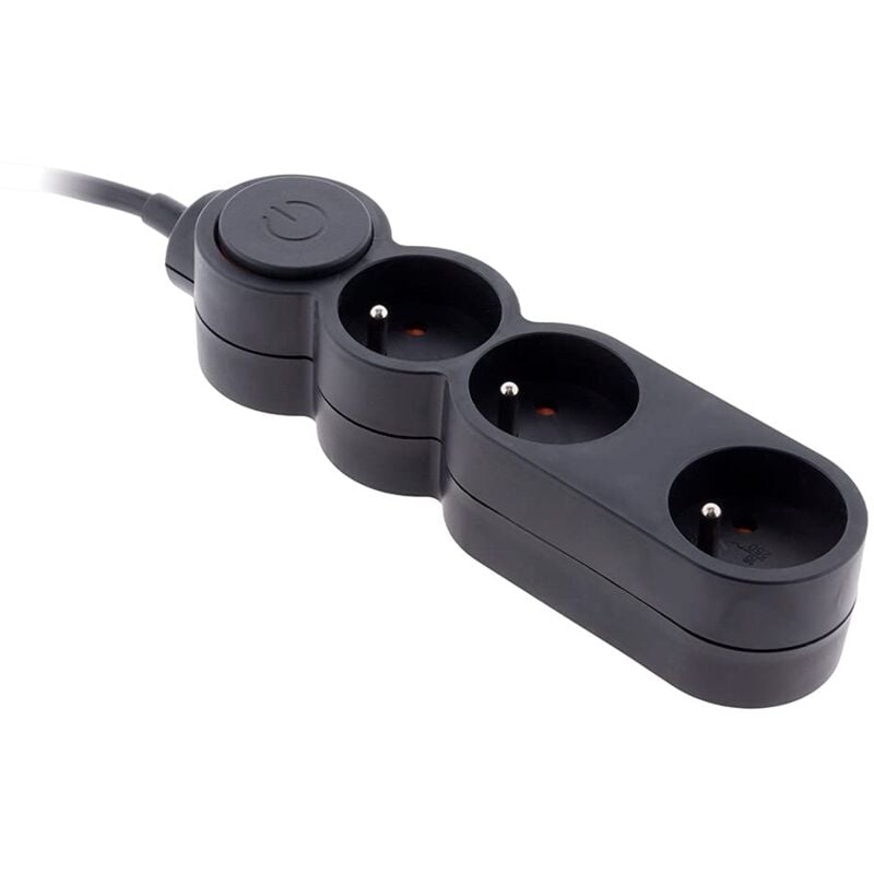 foto del prodotto blocco home 3 prese 16a 2p t con interruttore e spina piatta - nero - 1,5 m - zenitech
