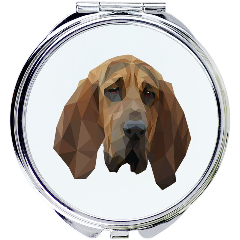 foto del prodotto bloodhound, il cane di saint huberta uno specchio con una foto e una scritta geometrica di art dog