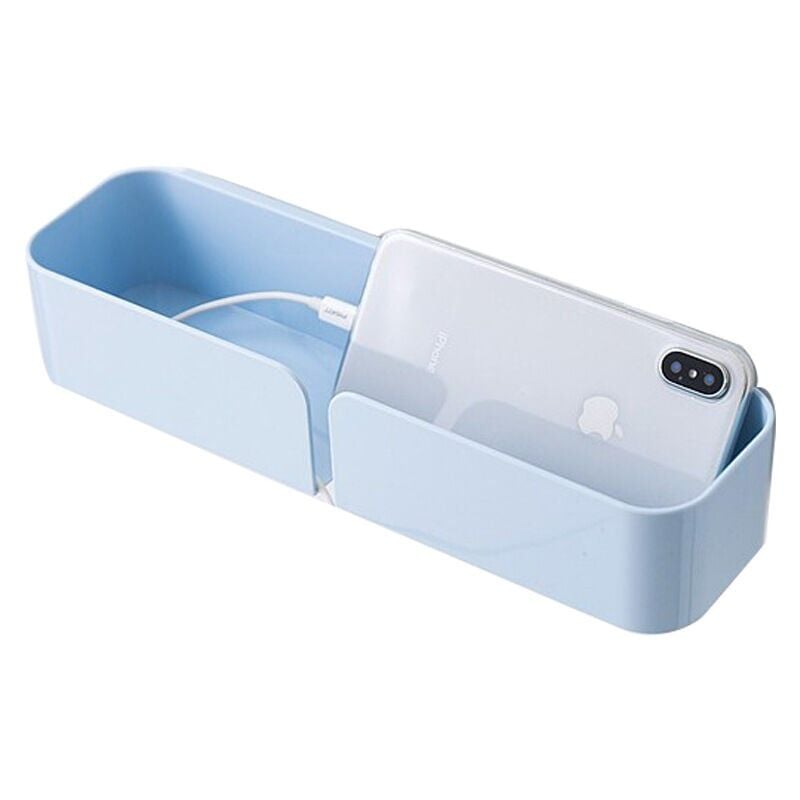 foto del prodotto blu autoadesivo da parete mensola da comodino organizer scatola di immagazzinaggio per cuffie telecomandi occhiali cellulari home office parete scatola di immagazzinaggio organizer