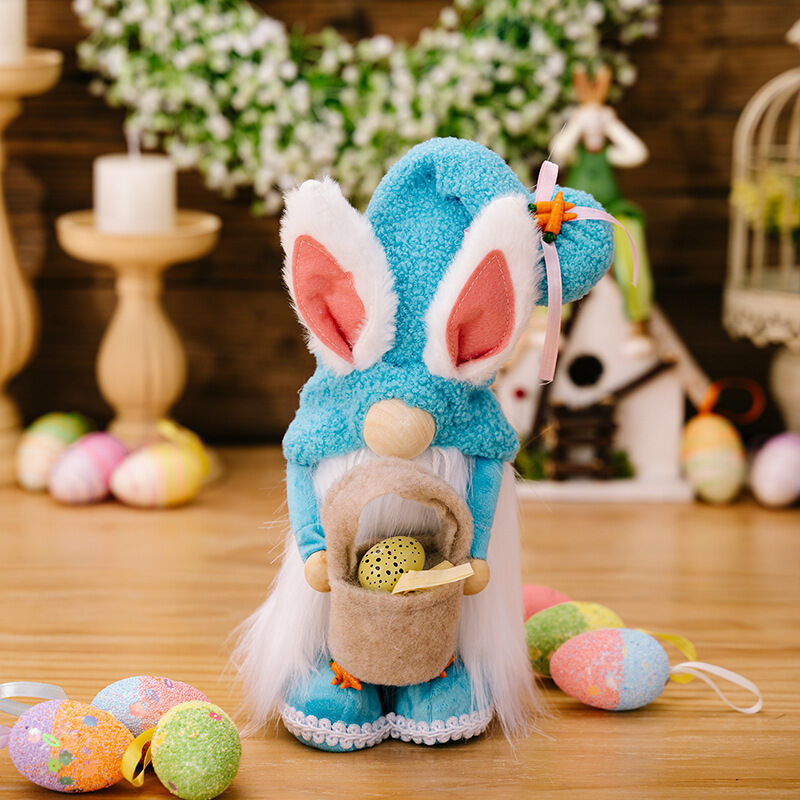 foto del prodotto blu coniglietto pasquale gnomo peluche elfo decorazioni fatte a mano coniglio scandinavo giorno di pasqua decorazioni per la casa ornamento regalo