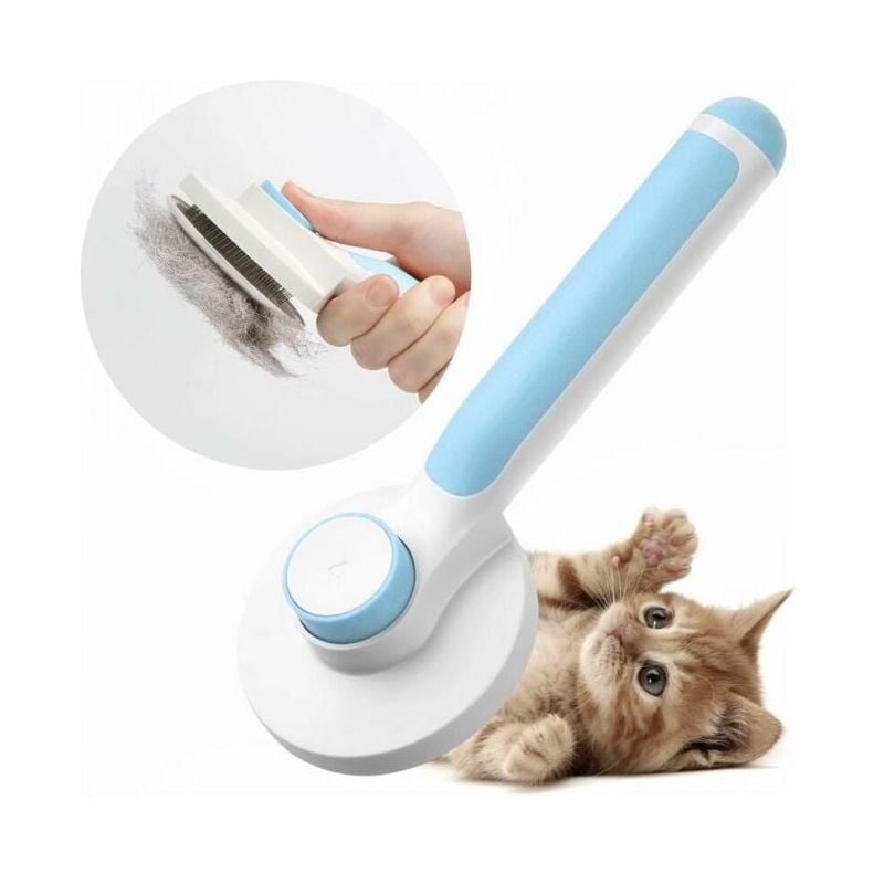 foto del prodotto blu spazzola per cani, spazzola autopulente per la rimozione del pelo, adatta a gatti e cani con pelo lungo e corto, rimuove efficacemente fino al