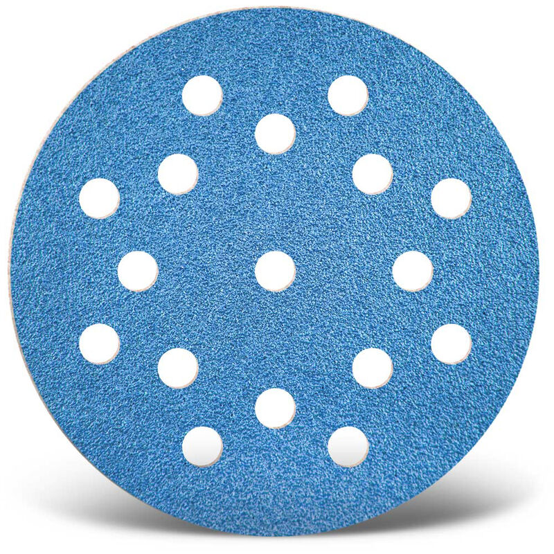 foto del prodotto blue dischi abrasivi velcrati, 125 mm, 17 fori, p. levigatrici rotorbitali, corindone zirconio 25 pz. g100 menzer