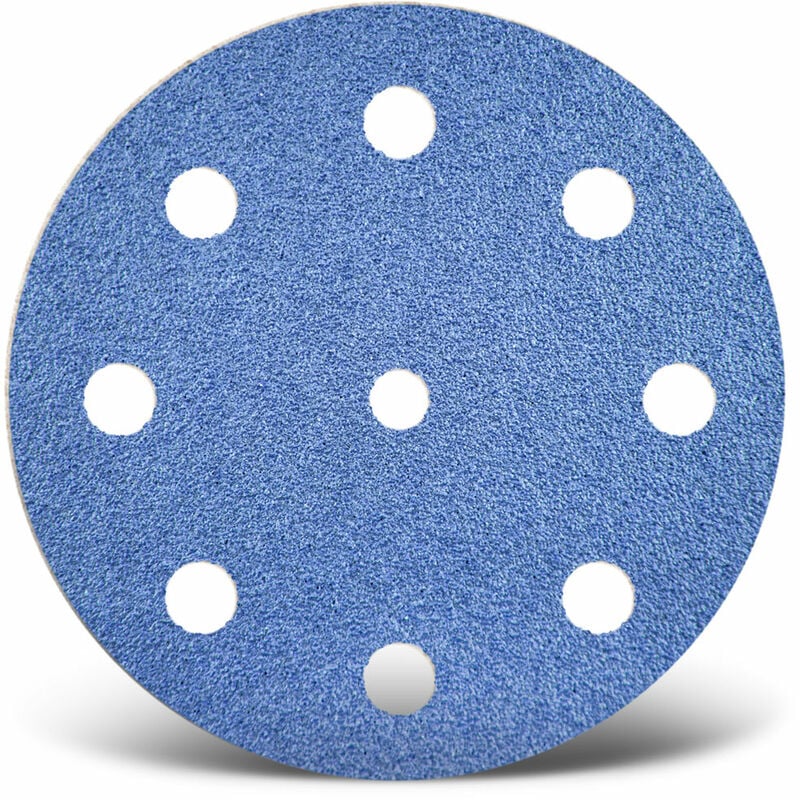 foto del prodotto blue dischi abrasivi velcrati, 125 mm, 9 fori, p. levigatrici rotorbitali, corindone zirconio 25 pz. g40 menzer