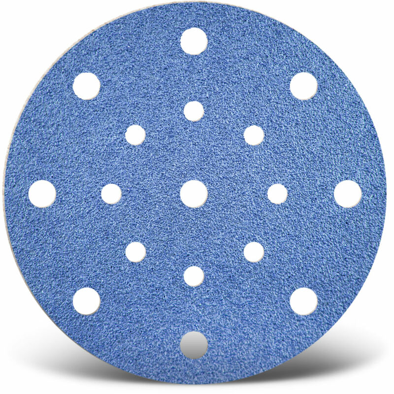 foto del prodotto blue dischi abrasivi velcrati, 150 mm, 17 fori, p. levigatrici rotorbitali, corindone zirconio 25 pz. g80 menzer