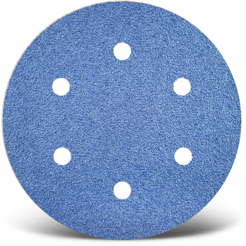 foto del prodotto blue dischi abrasivi velcrati, 150 mm, 6 fori, p. levigatrici rotorbitali, corindone zirconio 25 pz. g120 menzer