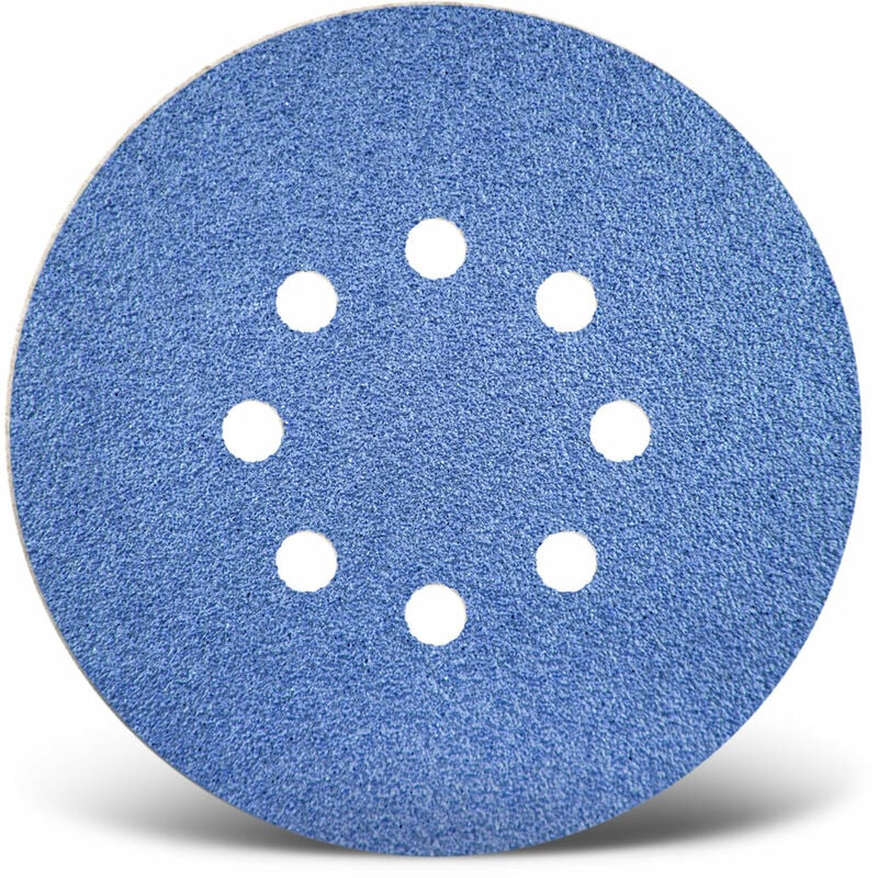 foto del prodotto blue dischi abrasivi velcrati, 150 mm, 8 fori, p. levigatrici rotorbitali, corindone zirconio 25 pz. g40 menzer