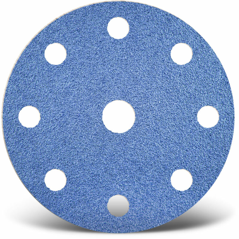 foto del prodotto blue dischi abrasivi velcrati, 150 mm, 9 fori, p. levigatrici rotorbitali, corindone zirconio 25 pz. g60 menzer