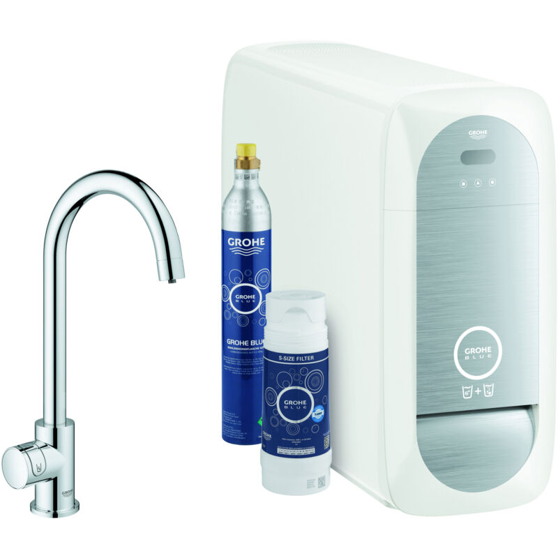 foto del prodotto blue home miscelatore mono connected per lavello, con sistema di filtraggio e raffreddamento, cromato 31498001 grohe
