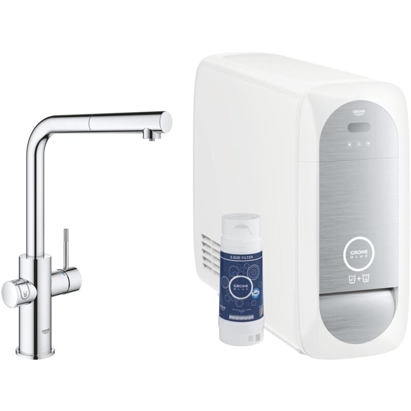 foto del prodotto blue home miscelatore monocomando per lavello con sistema filtrante dell acqua, bocca l , con doccetta estraibile, bombola co2 da 425 g non inclusa,