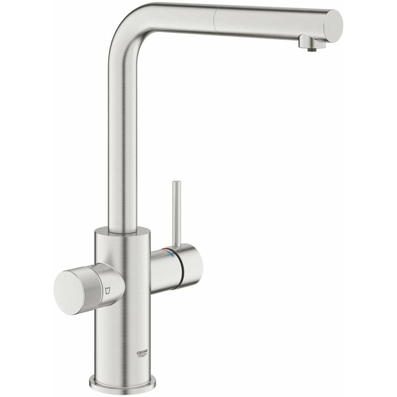 foto del prodotto blue pure miscelatore da lavello minta con funzione di filtraggio e bocca di erogazione estraibile, supersteel 30601dc0 grohe