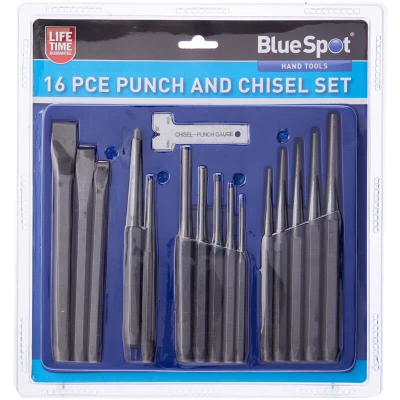 foto del prodotto blue spot 22447 punch e scalpello, argento, set di 16 pezzi