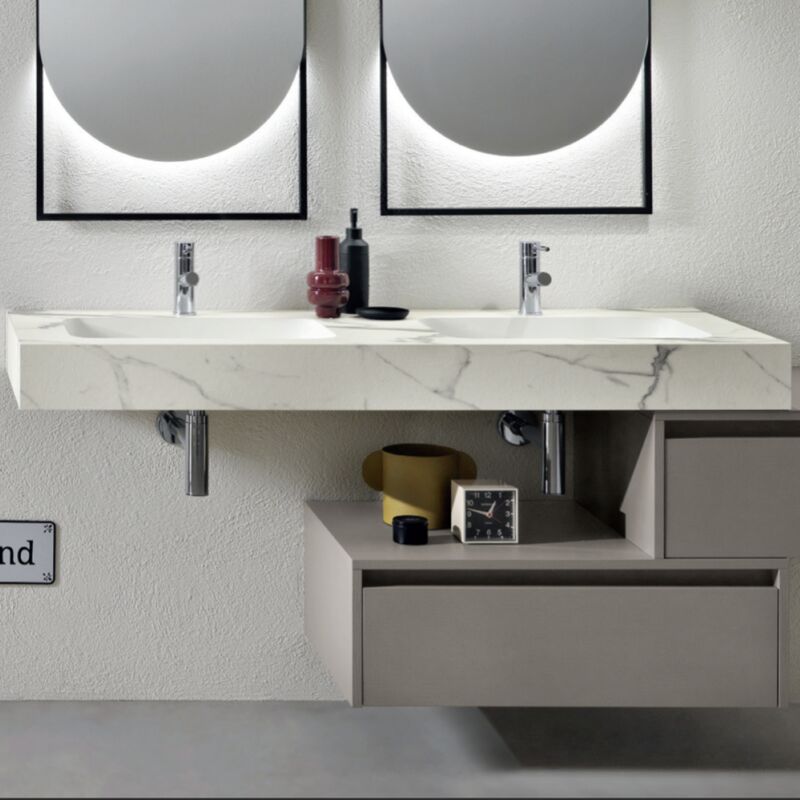 foto del prodotto bluelife mensola doppio lavabo sospesa 140 cm fluvio in hpl laminato bianco venato