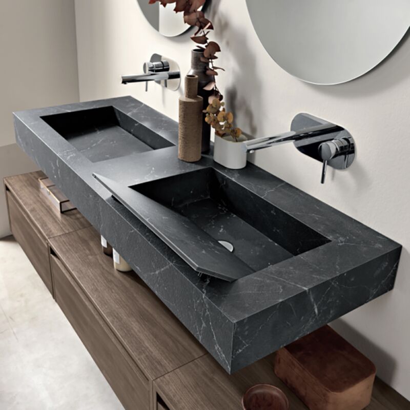 foto del prodotto bluelife mensola doppio lavabo sospesa 140 cm in hpl laminato idro nero