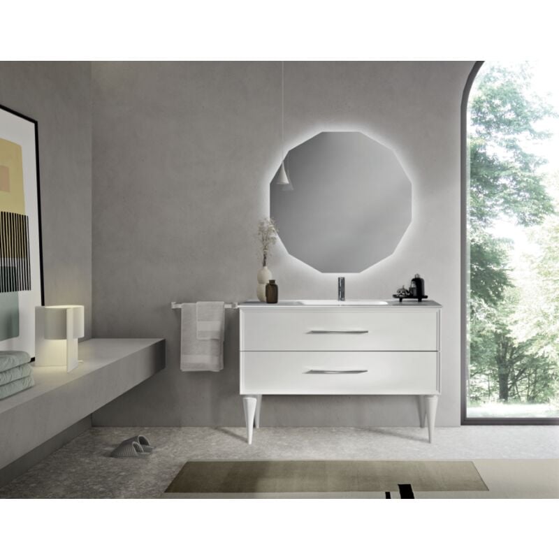 foto del prodotto bluelife mobile bagno moderno 100 cm bianco opaco 2 cassetti lavabo classic
